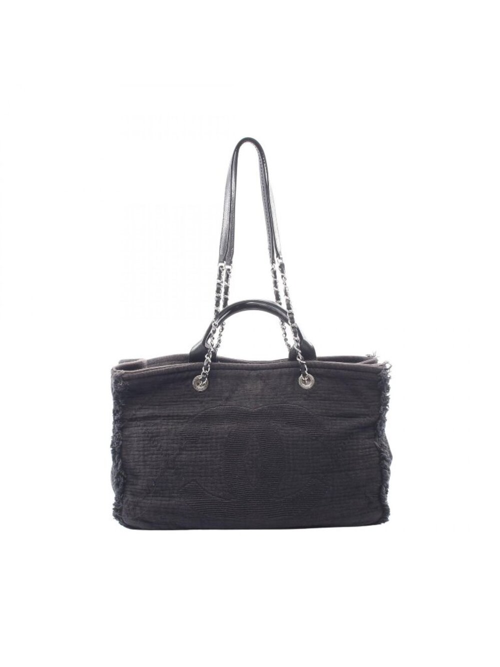 Chanel Tote Bag CC Logo Large Shopping 2-Way Black Leather Chain